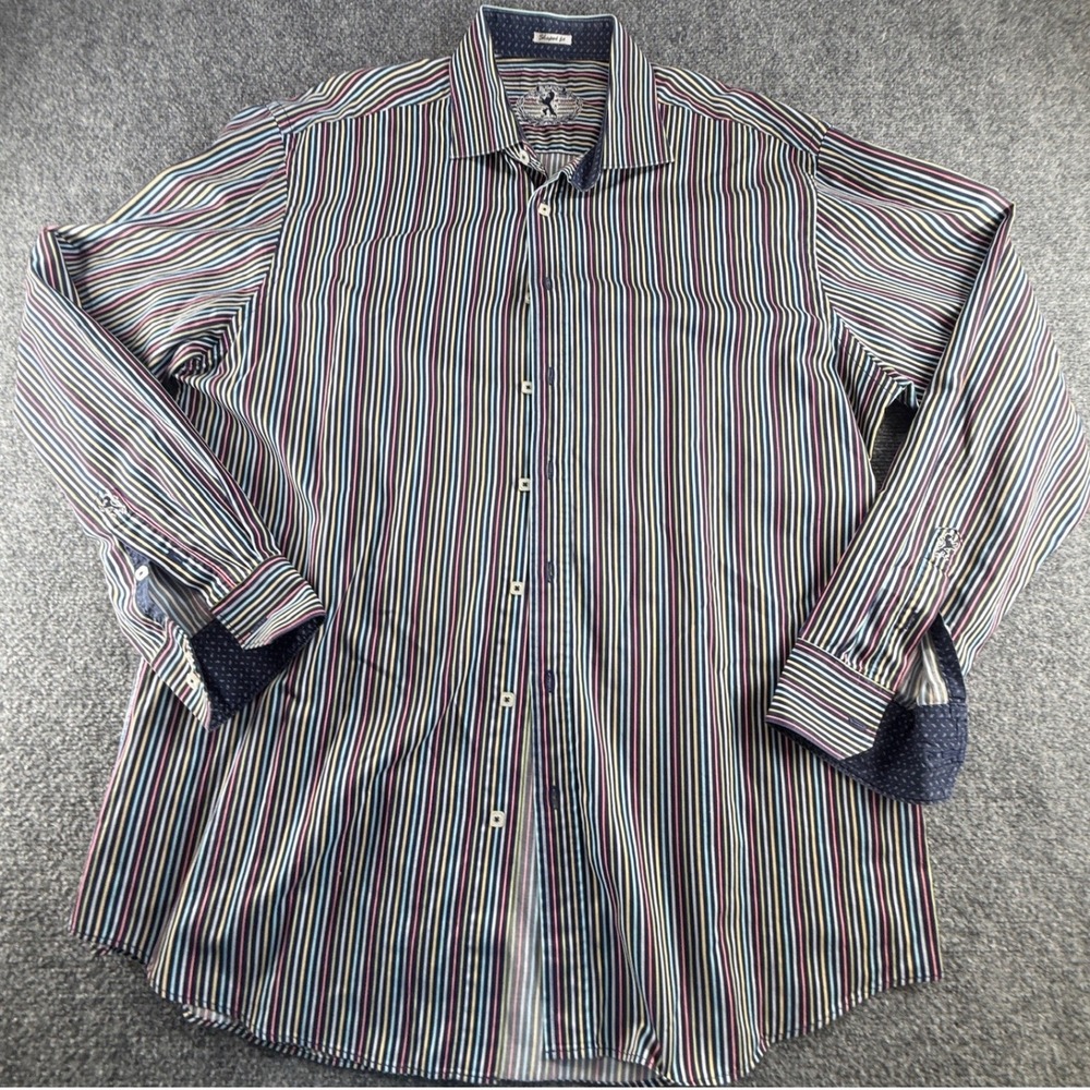 Bugatchi Uomo Mens Shaped Fit Multi Color Vertical Stripe Button Down Shirt XL